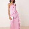 Pretty Lavish One Shoulder Asymmetric Ruffle Maxi Dress In Pink For Women -Pretty Lavi Clothing Shop 207666974 1 pink