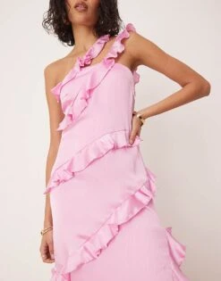Pretty Lavish One Shoulder Asymmetric Ruffle Maxi Dress In Pink For Women -Pretty Lavi Clothing Shop 207666974 3