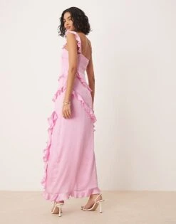 Pretty Lavish One Shoulder Asymmetric Ruffle Maxi Dress In Pink For Women -Pretty Lavi Clothing Shop 207666974 4