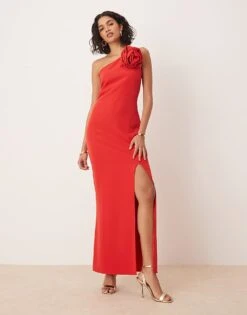 Pretty Lavish One Shoulder Corsage Maxi Dress In Red For Women -Pretty Lavi Clothing Shop 207666995 1 red 1