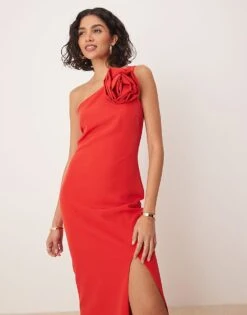 Pretty Lavish One Shoulder Corsage Maxi Dress In Red For Women -Pretty Lavi Clothing Shop 207666995 3