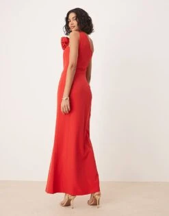 Pretty Lavish One Shoulder Corsage Maxi Dress In Red For Women -Pretty Lavi Clothing Shop 207666995 4
