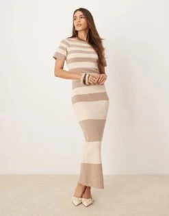 Pretty Lavish Short Sleeve Knit Midaxi Dress In Stone And Beige For Women Stone/beige -Pretty Lavi Clothing Shop 207666996 1 stonebeige 1