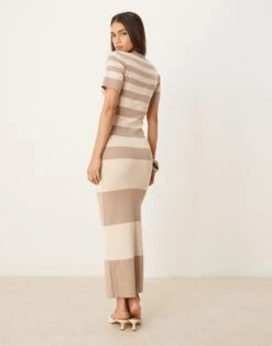 Pretty Lavish Short Sleeve Knit Midaxi Dress In Stone And Beige For Women Stone/beige -Pretty Lavi Clothing Shop 207666996 3