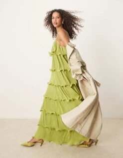 Pretty Lavish Tiered Ruffle Maxi Dress In Pistachio For Women