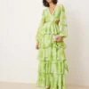 Pretty Lavish Cut Out Tiered Ruffle Maxi Dress In Lime Floral Print For Women