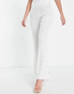 Pretty Lavish Trouser Co-ord In All Over White Sequin For Women